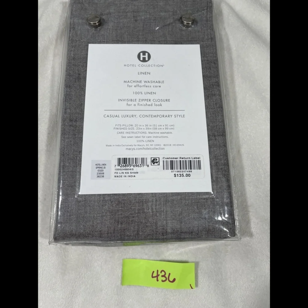 NIB Hotel‎ Collection Linen (1) King Sham Pillow Case in Grey